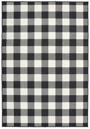 8' Black And Ivory Indoor Outdoor Runner Rug