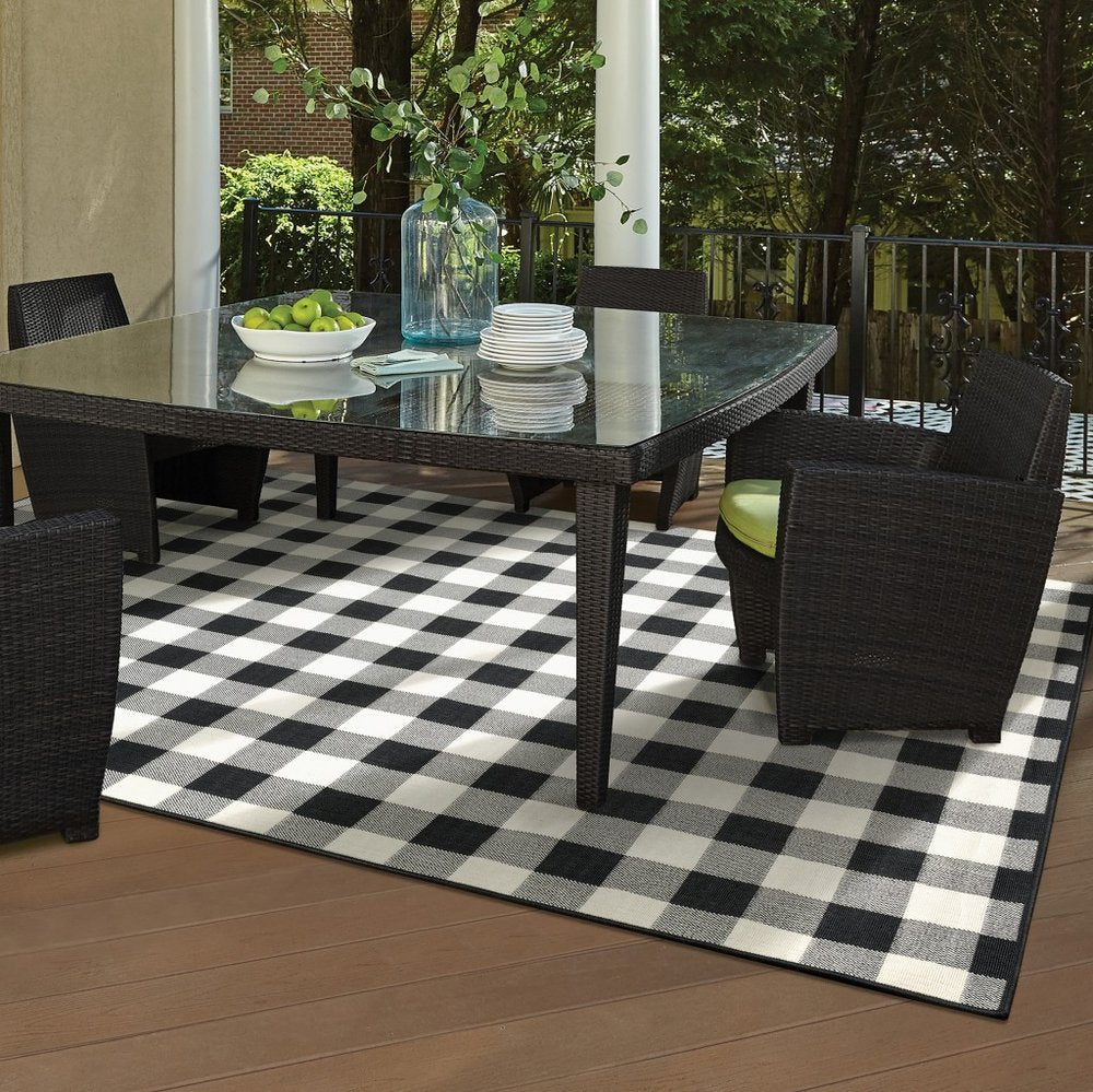 4' X 6' Black and Ivory Indoor Outdoor Area Rug