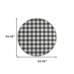 8' Black And Ivory Indoor Outdoor Runner Rug