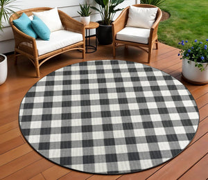 8' Black And Ivory Indoor Outdoor Runner Rug