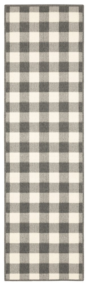 8' Gray And Ivory Indoor Outdoor Runner Rug