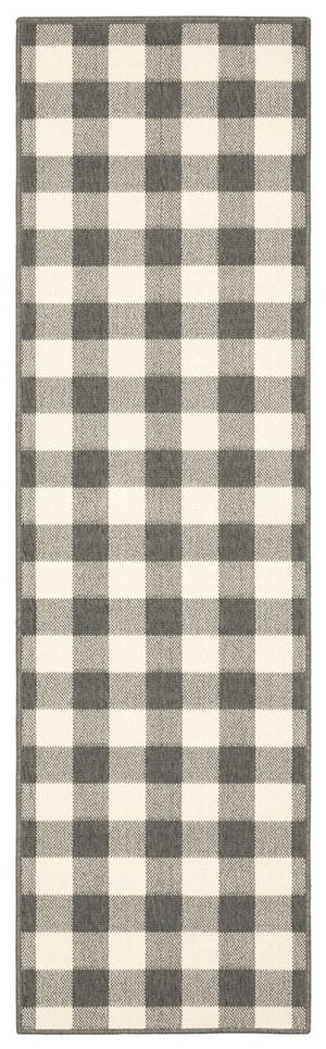 8' Gray And Ivory Indoor Outdoor Runner Rug