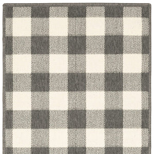 8' Gray And Ivory Indoor Outdoor Runner Rug