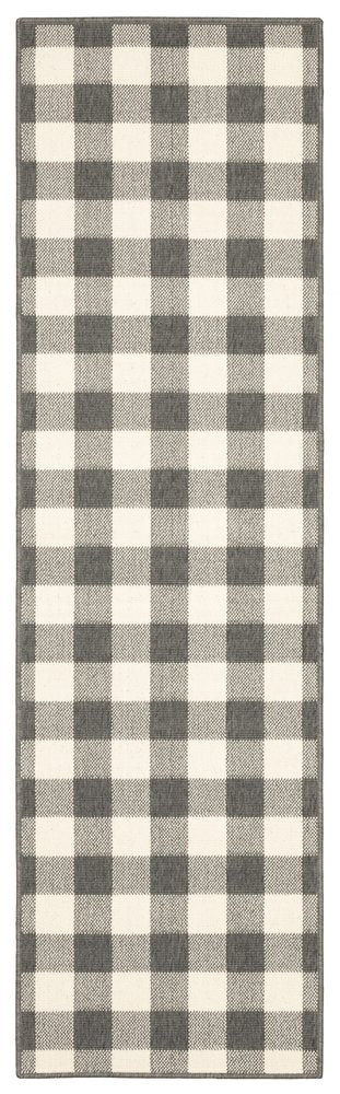 8' Gray And Ivory Indoor Outdoor Runner Rug