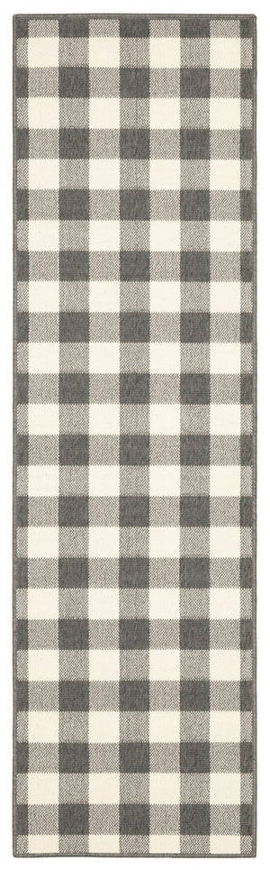 8' Gray And Ivory Indoor Outdoor Runner Rug