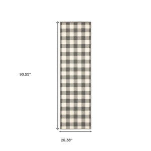 8' Gray And Ivory Indoor Outdoor Runner Rug