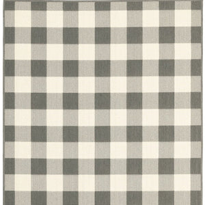 8' Gray And Ivory Indoor Outdoor Runner Rug