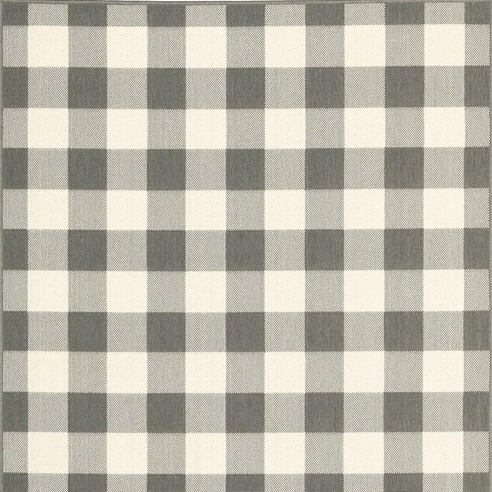 8' Gray And Ivory Indoor Outdoor Runner Rug