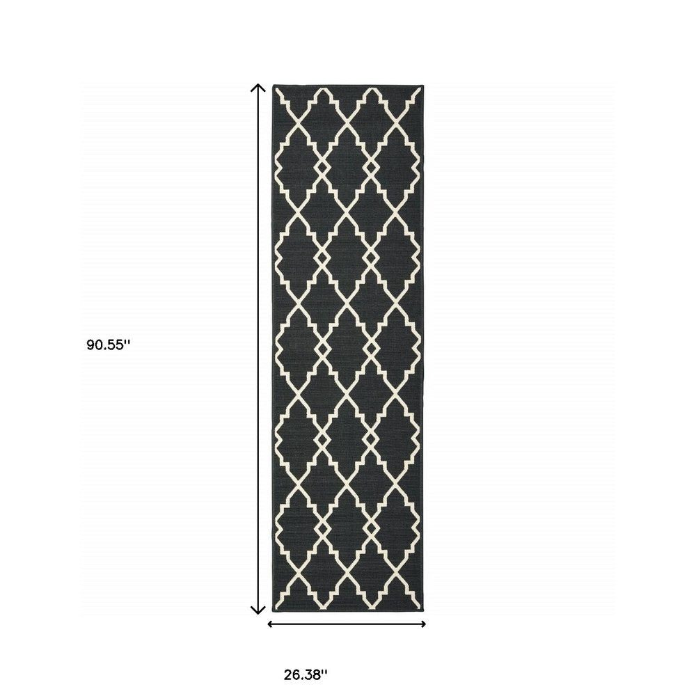 8' X 11' Black And Ivory Indoor Outdoor Area Rug
