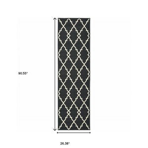 8' X 11' Black And Ivory Indoor Outdoor Area Rug