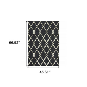 8' Black And Ivory Indoor Outdoor Runner Rug