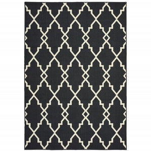 8' Black And Ivory Indoor Outdoor Runner Rug