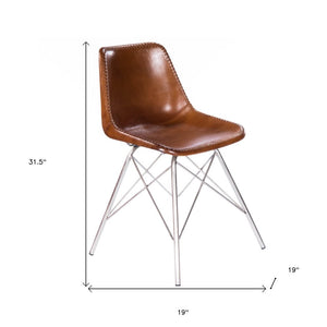 19" Brown and Silver Faux Leather Side Chair
