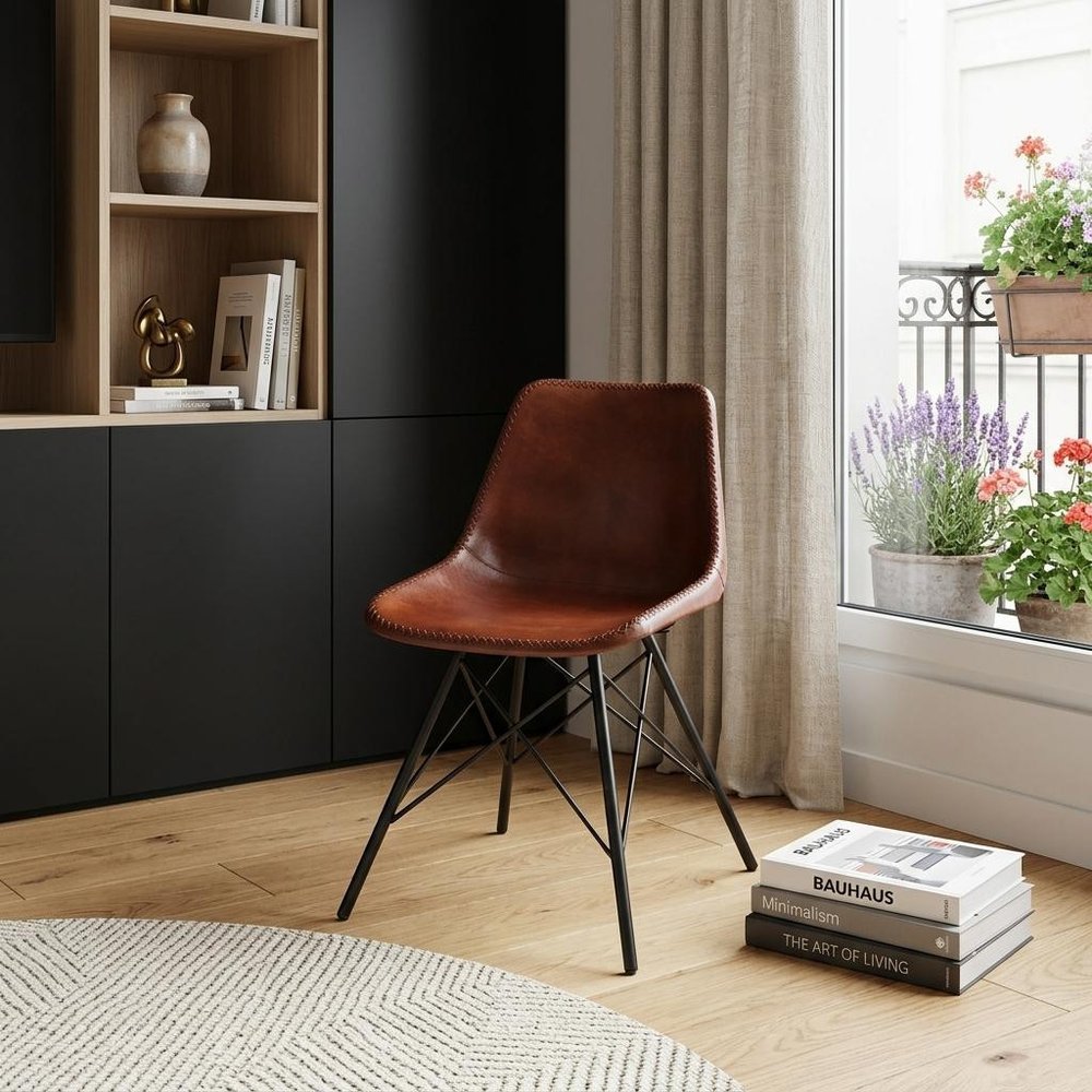 21" Brown and Black Faux Leather Side Chair