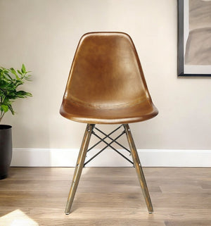 18" Brown and Copper Faux Leather Side Chair