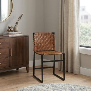 17" Brown and Black Faux Leather Side Chair