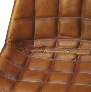 18" Brown Faux Leather Checkered Tufted Side Chair