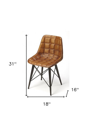 18" Brown Faux Leather Checkered Tufted Side Chair
