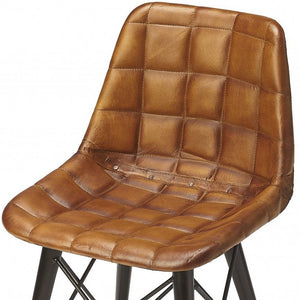 18" Brown Faux Leather Checkered Tufted Side Chair
