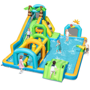 Inflatable Water Slide Tropical Theme Dual Slide Aqua Park Blower Excluded