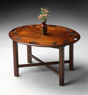 30" Brown and Dark Brown Wood Oval Coffee Table