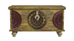 33" Brown and Green Wood Distressed Coffee Table