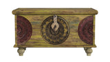 33" Brown and Green Wood Distressed Coffee Table