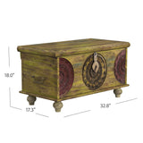 33" Brown and Green Wood Distressed Coffee Table