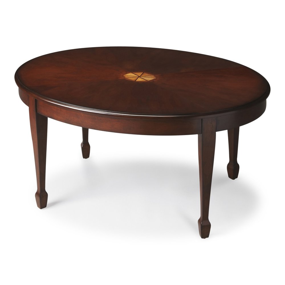 38" Brown and Dark Brown Wood Oval Coffee Table