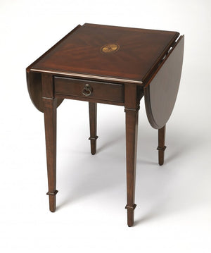 19" Brown and Dark Brown Wood Oval Coffee Table With Drawer