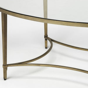 50" Clear and Gold Glass and Metal Oval Coffee Table