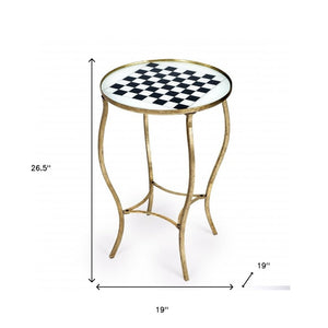 19" White and Gold Glass and Metal Round Coffee Table