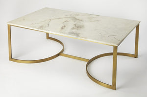 48" Off White and Gold Genuine Marble and Metal Coffee Table
