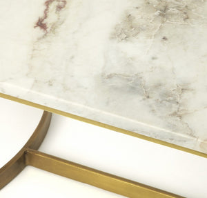 48" Off White and Gold Genuine Marble and Metal Coffee Table