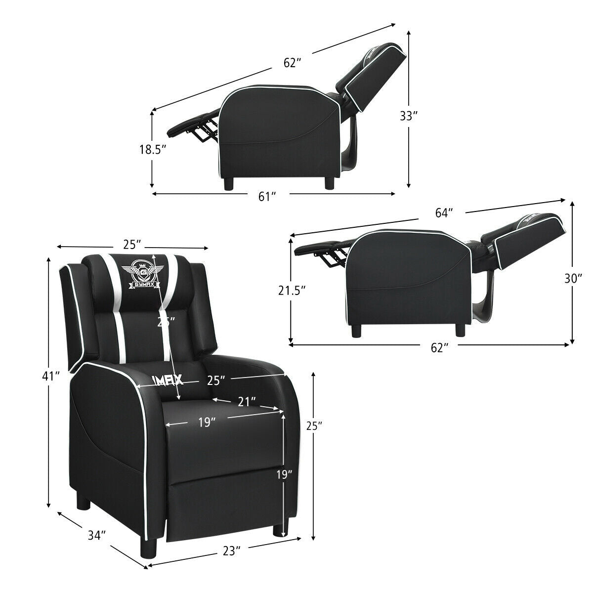 Massage Racing Gaming Single Recliner Chair-Red