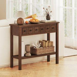 38 Inch Rustic Console Table with 2 Drawers and Bottom Open Shelf-Espresso