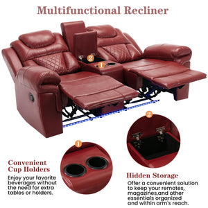 Home Theater Seating Manual Recliner Loveseat With Hide-Away Storage, Cup Holders And Led Light Strip For Living Room by Couch.com