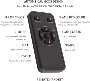 39 Inch Electric Fireplace Insert Adjuatble Flame Colors 939A