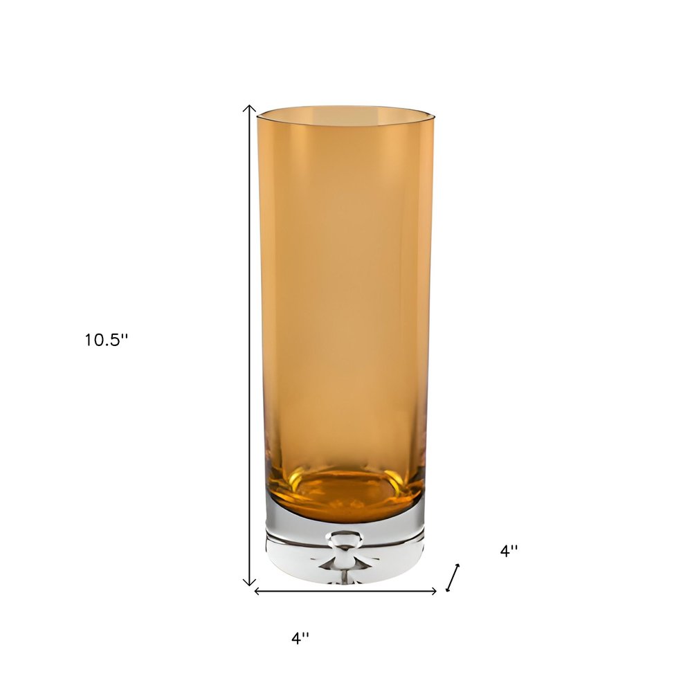 11" Amber And Clear Cylinder Lead Free Crystal Table Vase