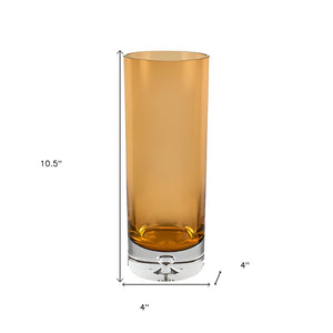 11" Amber And Clear Cylinder Lead Free Crystal Table Vase