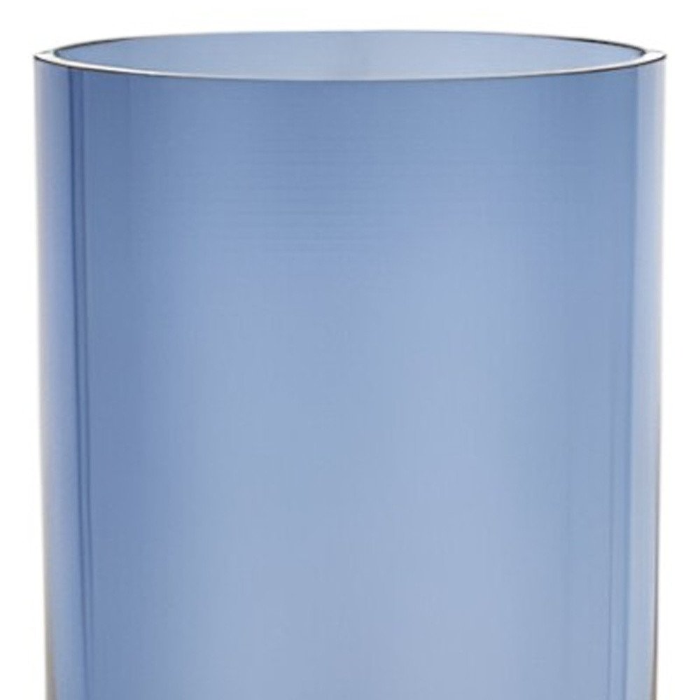 11" Blue And Clear Cylinder Crystal Glass Table Vase