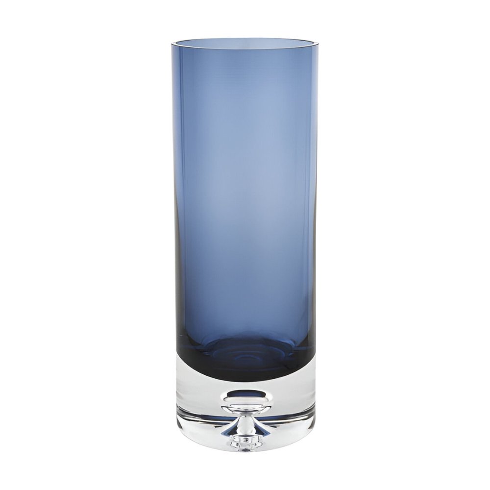 11" Blue And Clear Cylinder Crystal Glass Table Vase