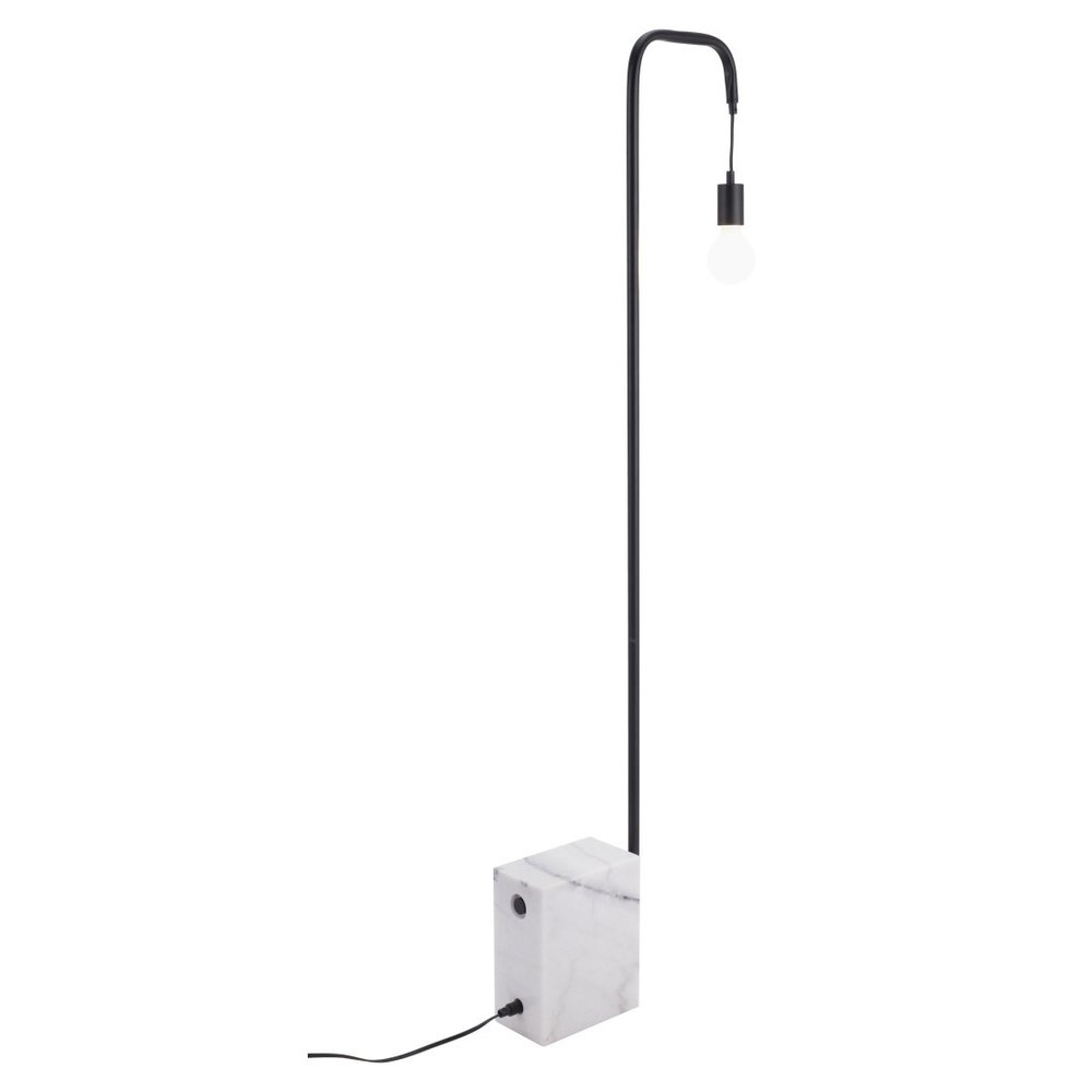 59" Black And White Marble And Steel LED Floor Lamp