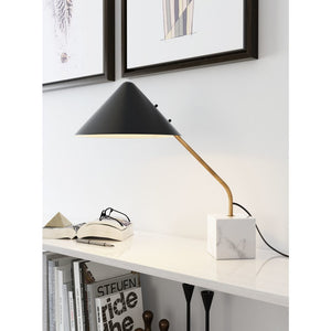 52" White Metal Bedside Table Lamp With Black Cone Shade