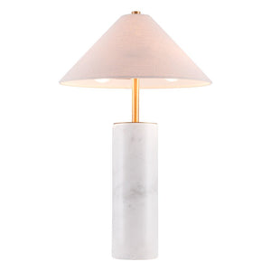 55" White Metal Bedside Table Lamp With Beige Empire Shade