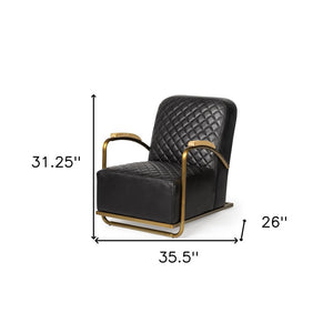 36" Black and Gold Leather Lounge Chair