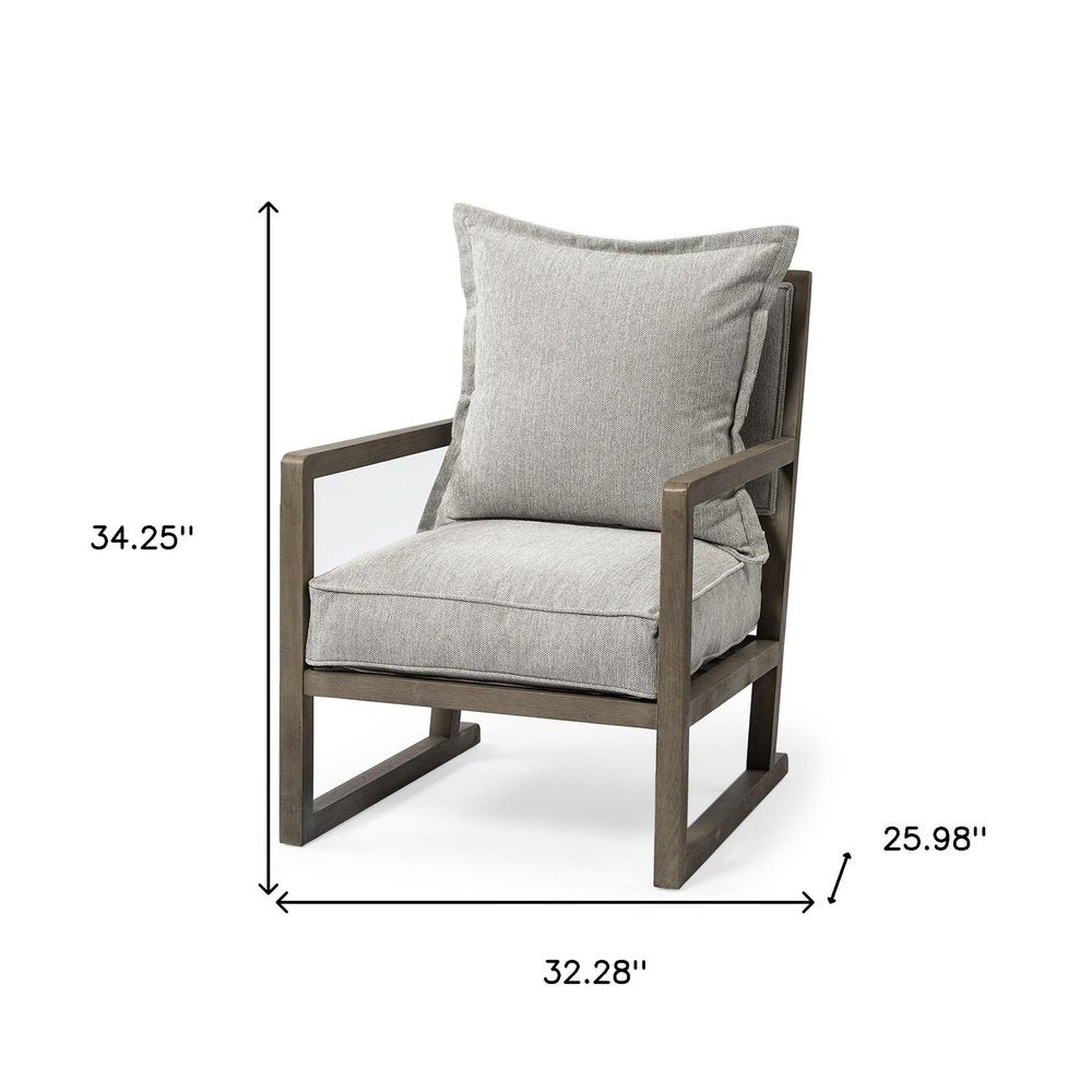 32" Ash Gray and Brown Fabric Arm Chair