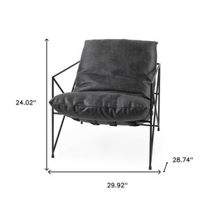 30" Black Faux Leather Distressed Wingback Chair