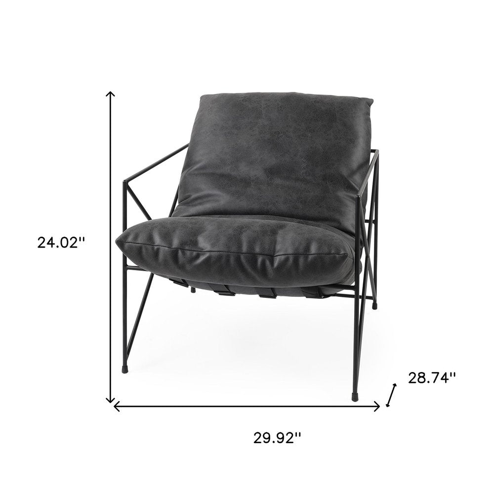 30" Black Faux Leather Distressed Wingback Chair