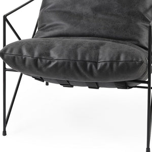 30" Black Faux Leather Distressed Wingback Chair